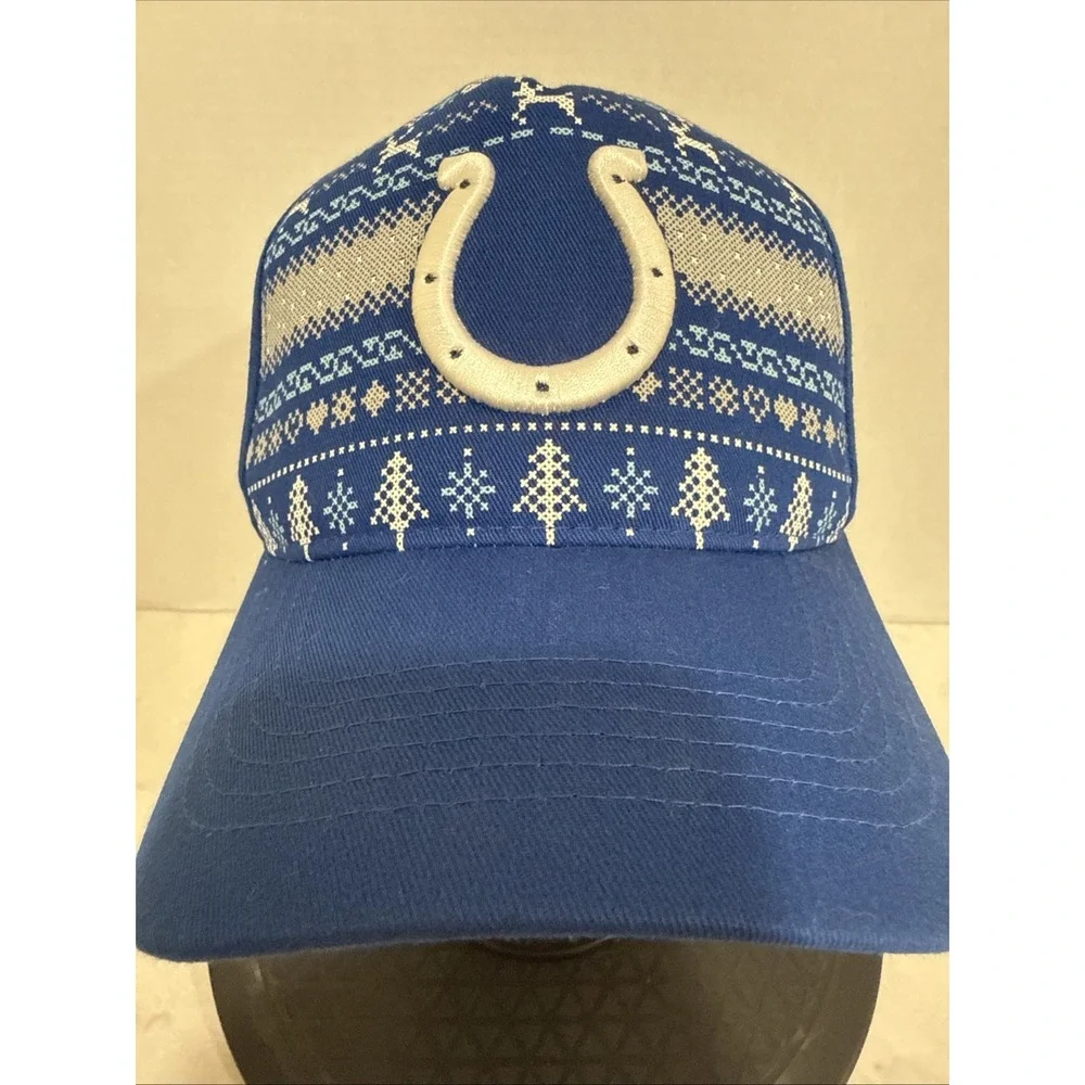 Indianapolis Colts NFL Christmas Holiday Sweater Pattern Snapback Hat Blue Cap